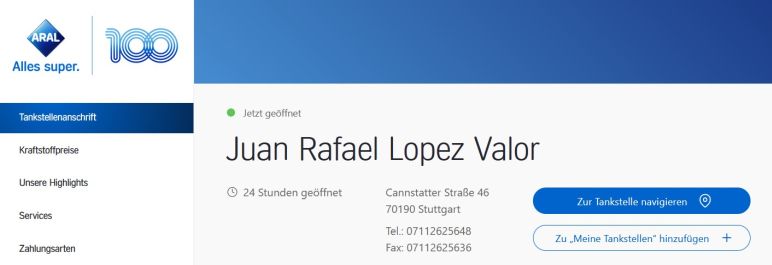 Aral Tankstelle Juan Rafael Lopez Valor